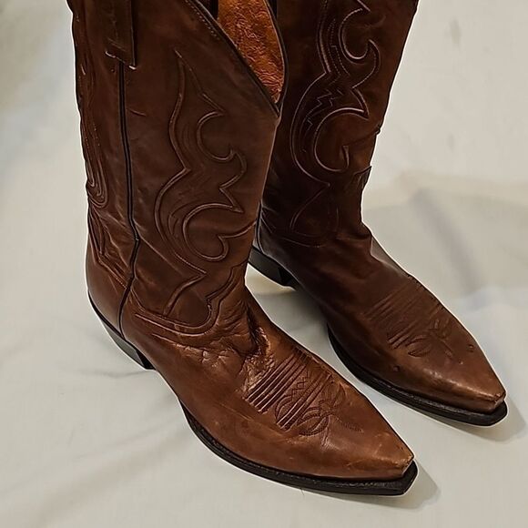 - Vintage DAN POST Men's Western Brown Bexar Rust Saddle Snip Toe Cowboy B… - Picture 2 of 13